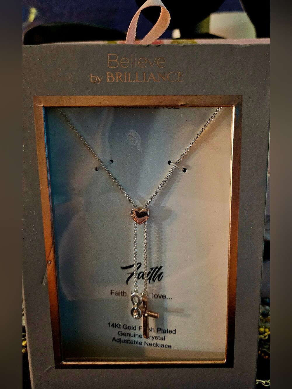 Believe by Brilliance 14Kt Gold Flash Plated Faith Cross Lariat Necklace NIB